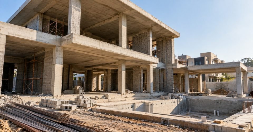 Concrete frame of a house under construction